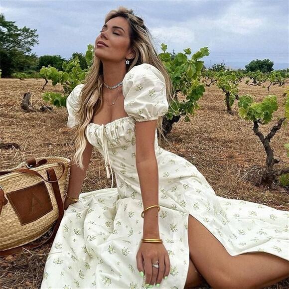 House of CB Dresses & Skirts - House of CB Tallulah Ivory Floral Puff Sleeve Midi Dress XL